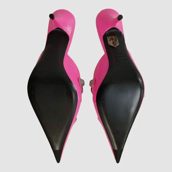 $1150 Balenciaga Women Pink Cagole Leather Pointed-Toe Mule Heel Shoes Size 38.5 - Picture 4 of 8